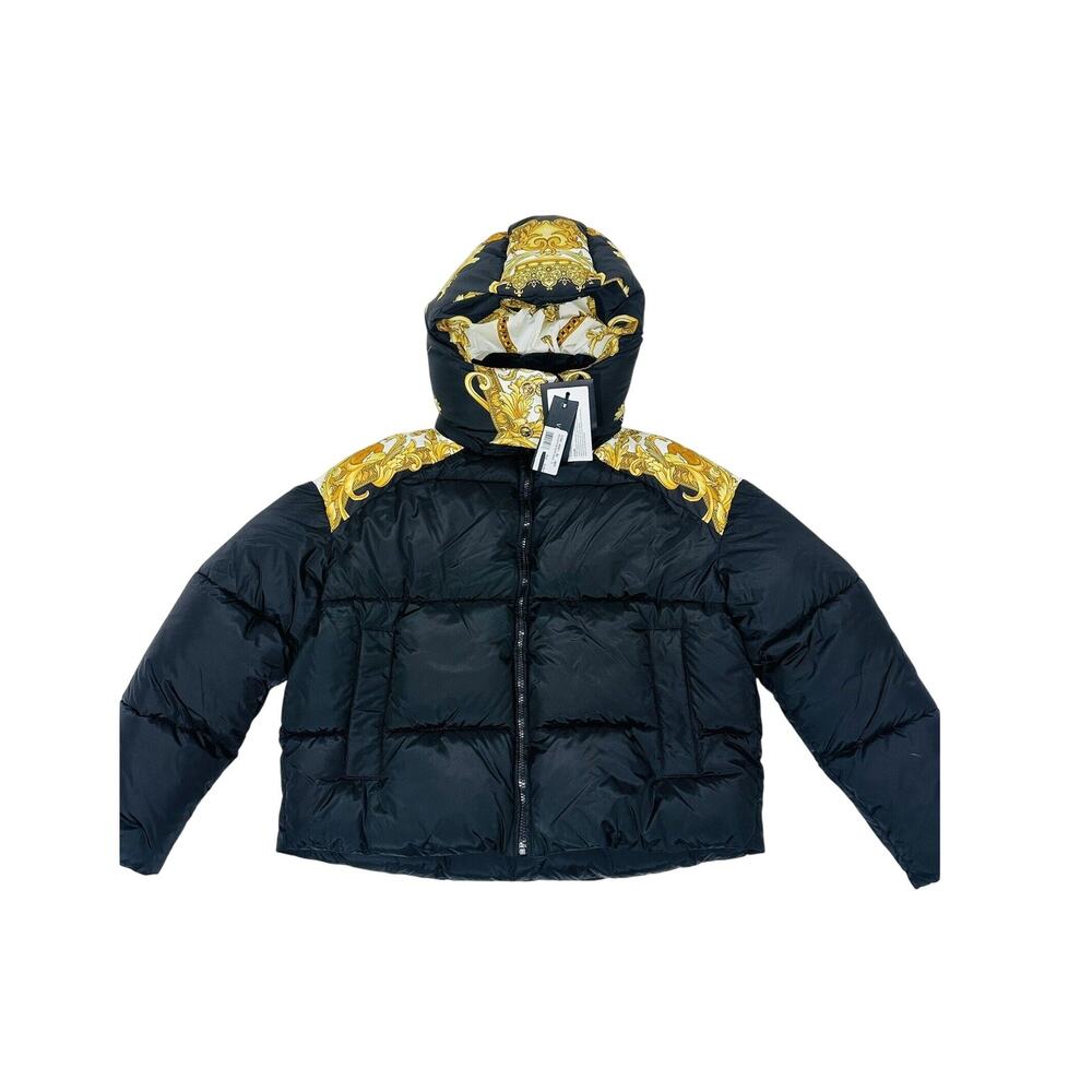 NWT Versace Medusa Barocco Puffer Jacket Hoodie Black Gold Women IT 42/ M $2,250